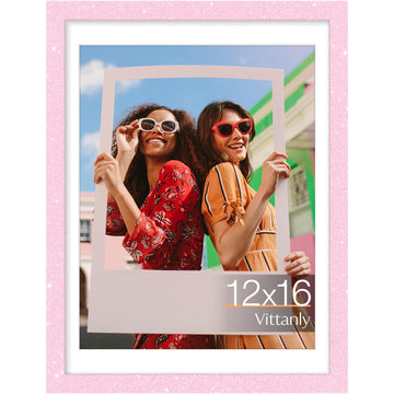 12x16 Picture Frame, Matted for 11x14 Photos, Glitter Pink
