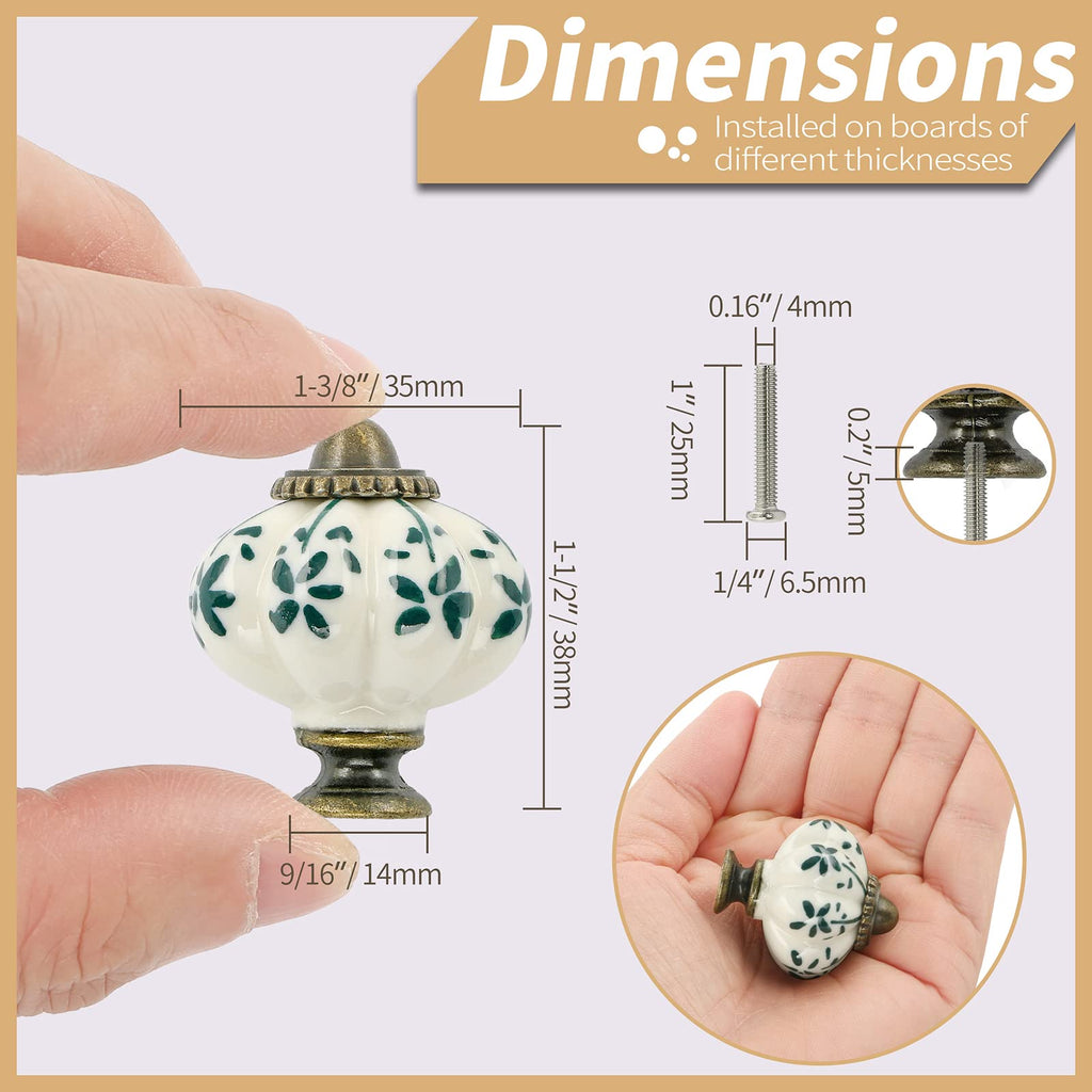 6pcs Ceramic Pumpkin Knobs - Green Flower