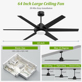 64 inch Ceiling Fans with Lights and Remote&APP,Industrial Ceiling Fan Reversible Quiet DC Motor, 6 Speed 3 CCT Dimiable, Modern Large Ceiling Fan for Living Room Farmhouse Patios Outdoor Gazebo Black A101-B0F82S3LSZ