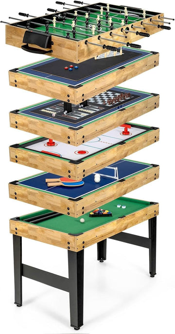 Multi Game Table, 10 in 1 Board Gaming Table with Ping Pong, Foosball, Air Hockey, Billiards, Card, Chess, Checkers