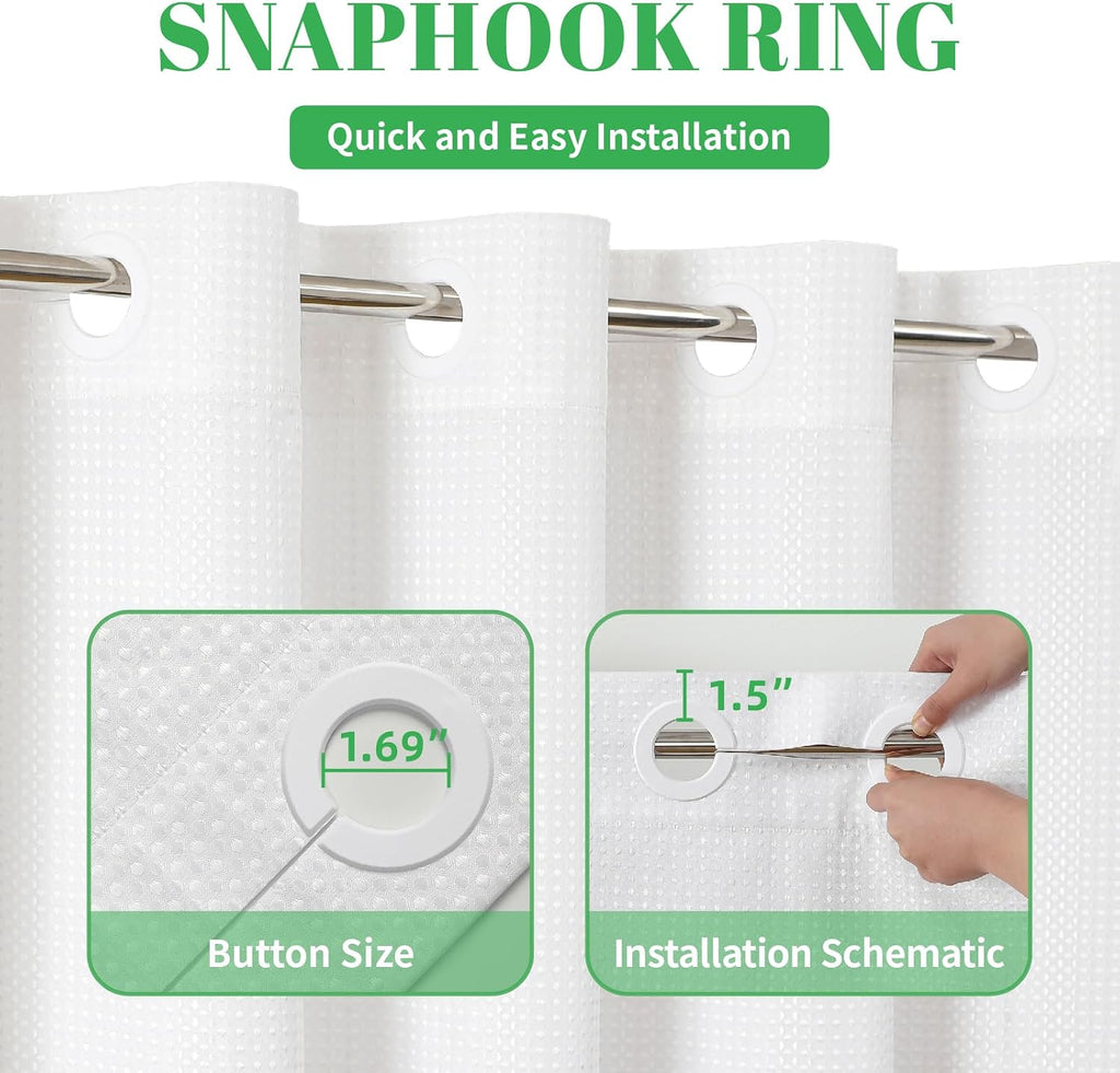 No Hook Waffle Shower Curtain, No Liner Needed, 71x74 Inch, White | 100% waterproof TPU-laminated backing, magnetic
