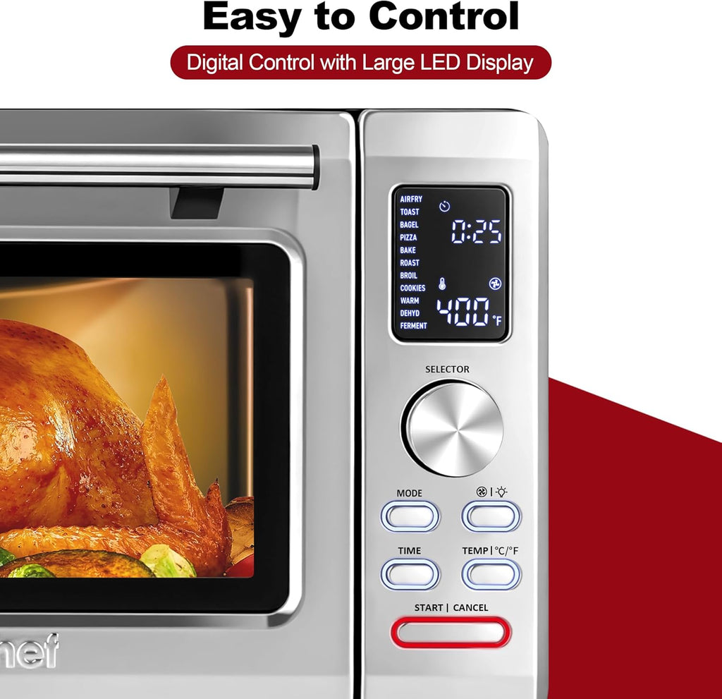 Air Fryer Toaster Oven Combo, 26.5QT Large Capacity with Visible Window, 11-in-1 Countertop Toaster Oven, 85% Less Oil