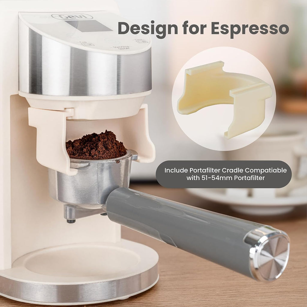 Burr Grinder,35 Grind Espresso Drip French Press,Anti-Static Beige | 35 Grind Levels for Espresso, Drip & French