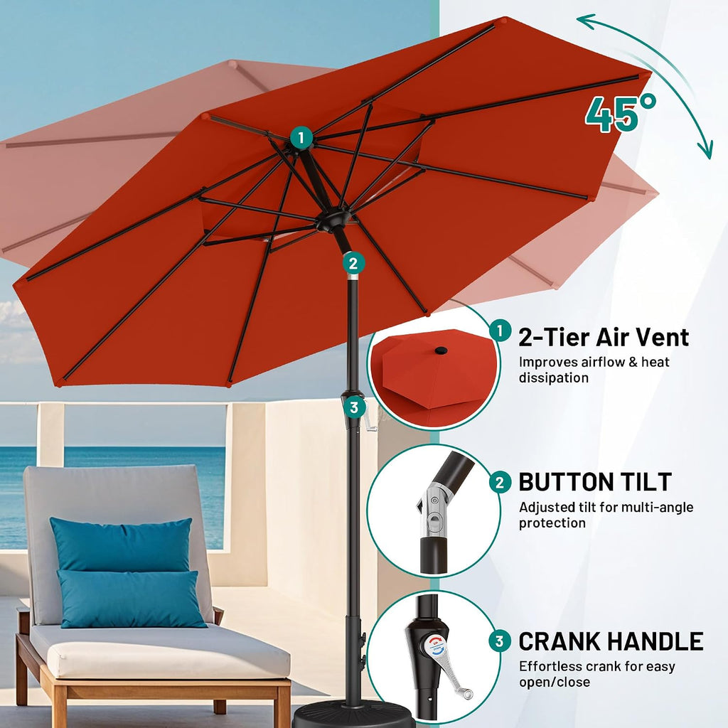 9ft 2 Tiers Patio Umbrella - Outdoor Umbrella Waterproof UV Protection