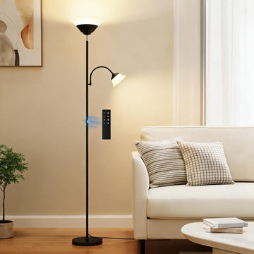 2-in-1 Torchiere Floor Lamp, 34W Super Bright LED Standing Lamp with Remote & Touch Control