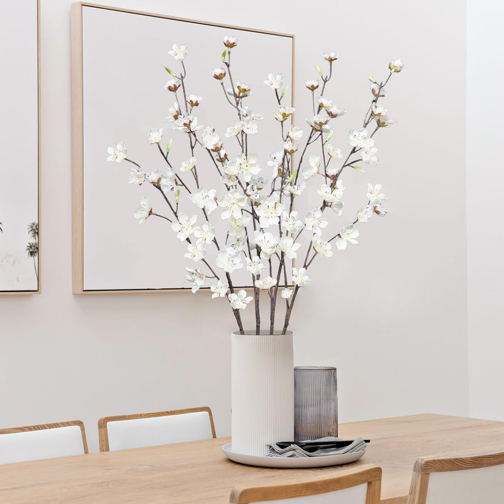 4pcs Artificial Cherry Blossom Flowers 28'' Tall Silk Cherry Blossom Branches Faux White Peach Stems for Wedding Home