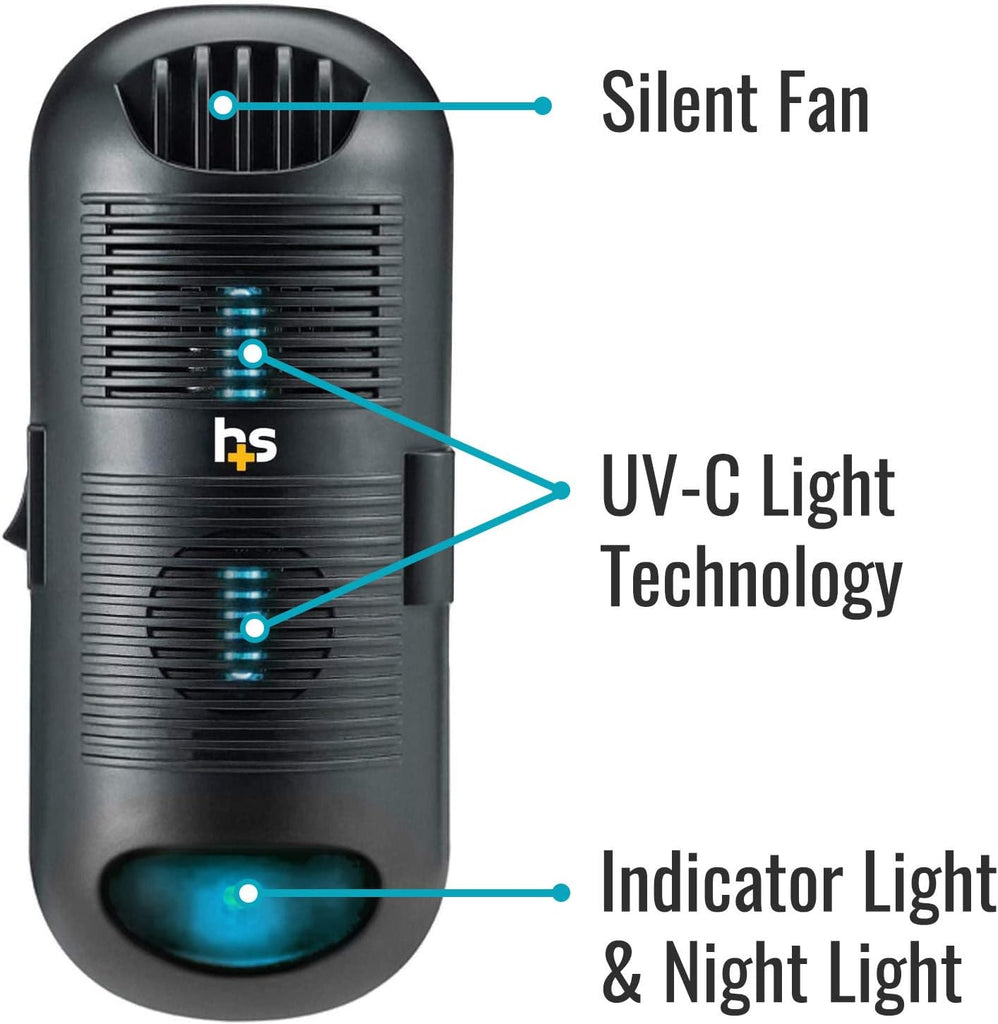 Air Purifier and Air Sanitizer with UVC Ultraviolet Light That Cleans up to 300 Square Feet Pluggable, Black, 1 Count