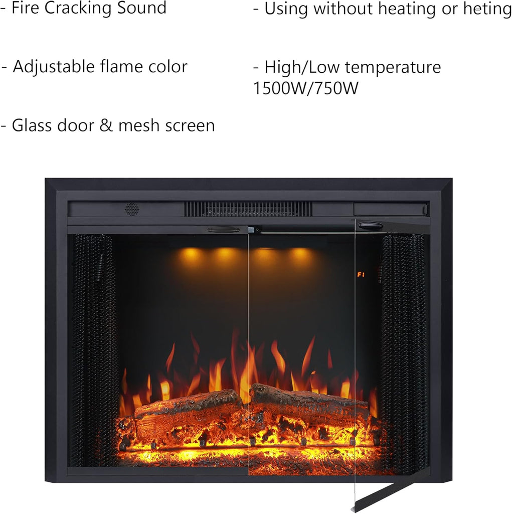 35.63” W 27.5" H Electric Fireplace Insert with Low/High Temperature Settings