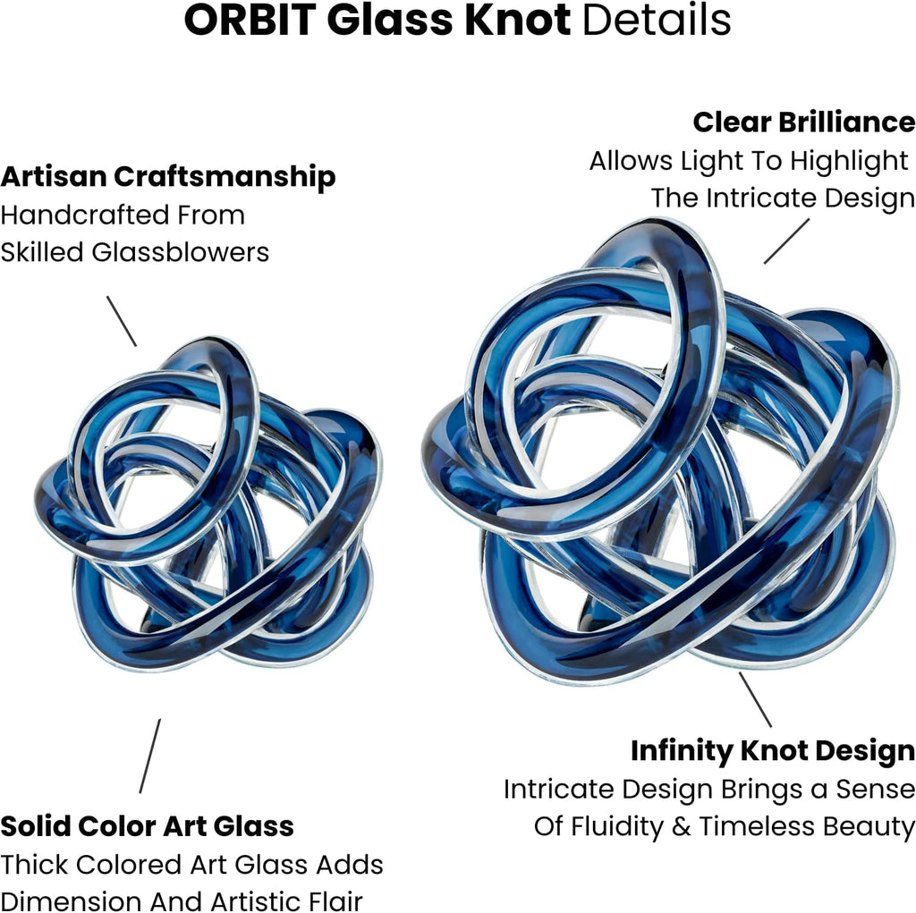 Orbit Hand Blown Glass Infinity Knot Sculpture - 3 Inch Glass Art Blue Knot Decor Ball Decor, Small Centerpiece Table