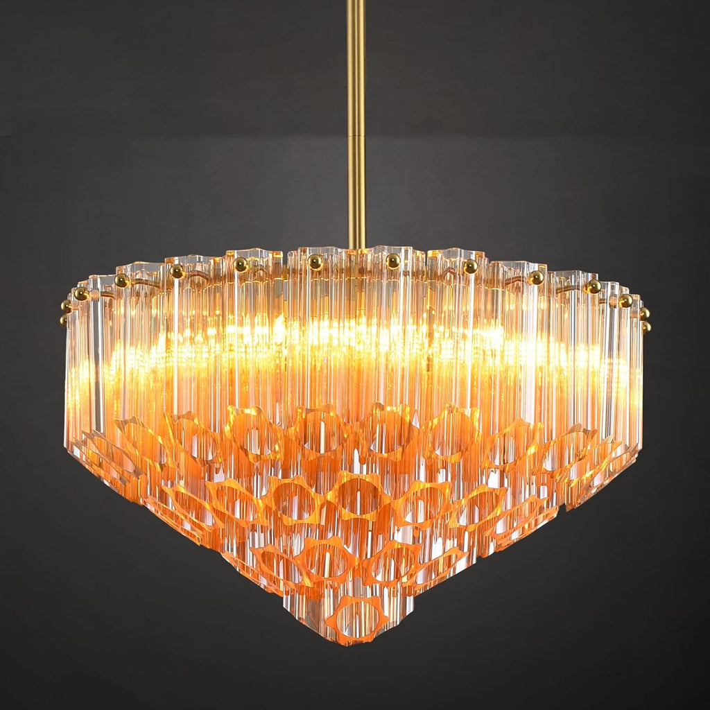 Modern Amber Glass Chandelier, 14" Round Crystal Dining Room Pendant Light Chandelier, Luxury Brass Hanging Fixture for Bedroom, Gold Kitchen Island Light, Dimmable Small Ceiling Lighting Chandeliers A127-B0F26SKGYQ