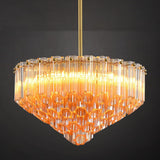 Modern Amber Glass Chandelier, 14" Round Crystal Dining Room Pendant Light Chandelier, Luxury Brass Hanging Fixture for Bedroom, Gold Kitchen Island Light, Dimmable Small Ceiling Lighting Chandeliers A127-B0F26SKGYQ