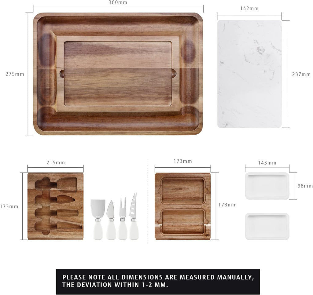 Cheese Board Set Acacia Wood - Large Charcuterie Board with Stainless Steel Knife Set, Thick Wooden Server - Fancy