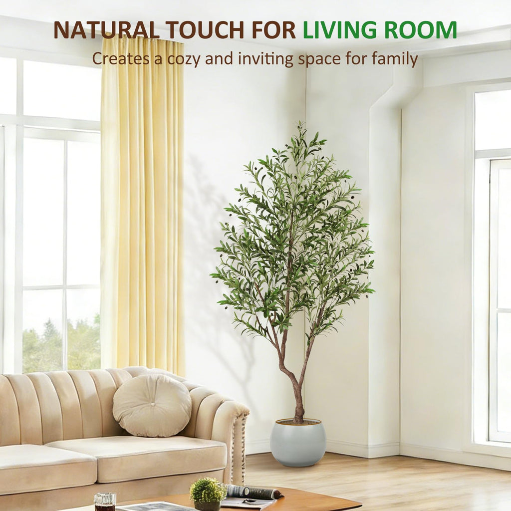 Olive Tree Artificial Indoor 7ft, Tall Faux Olive Tree with Large Olive Branches and Realistic Fruits, Fake Floor