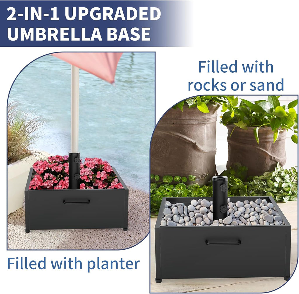 Patio Umbrella Base Heavy Duty with Wheels, Max 200lb Capacity Fillable Planter Umbrella Stand
