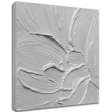 Hand Painted White Canvas Wall Art, 20x20 Inches Abstract Thick Textured Painting, Plaster Wall Art