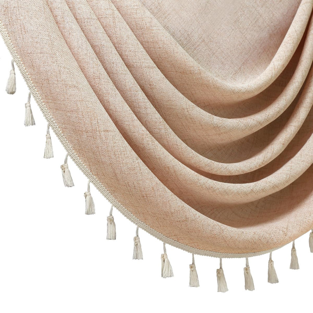 Japanese Style Modern Curtain Valance Faux Linen Curtain Solid Coffee with Beige Tassel Valance(138inch, 1 Panel)