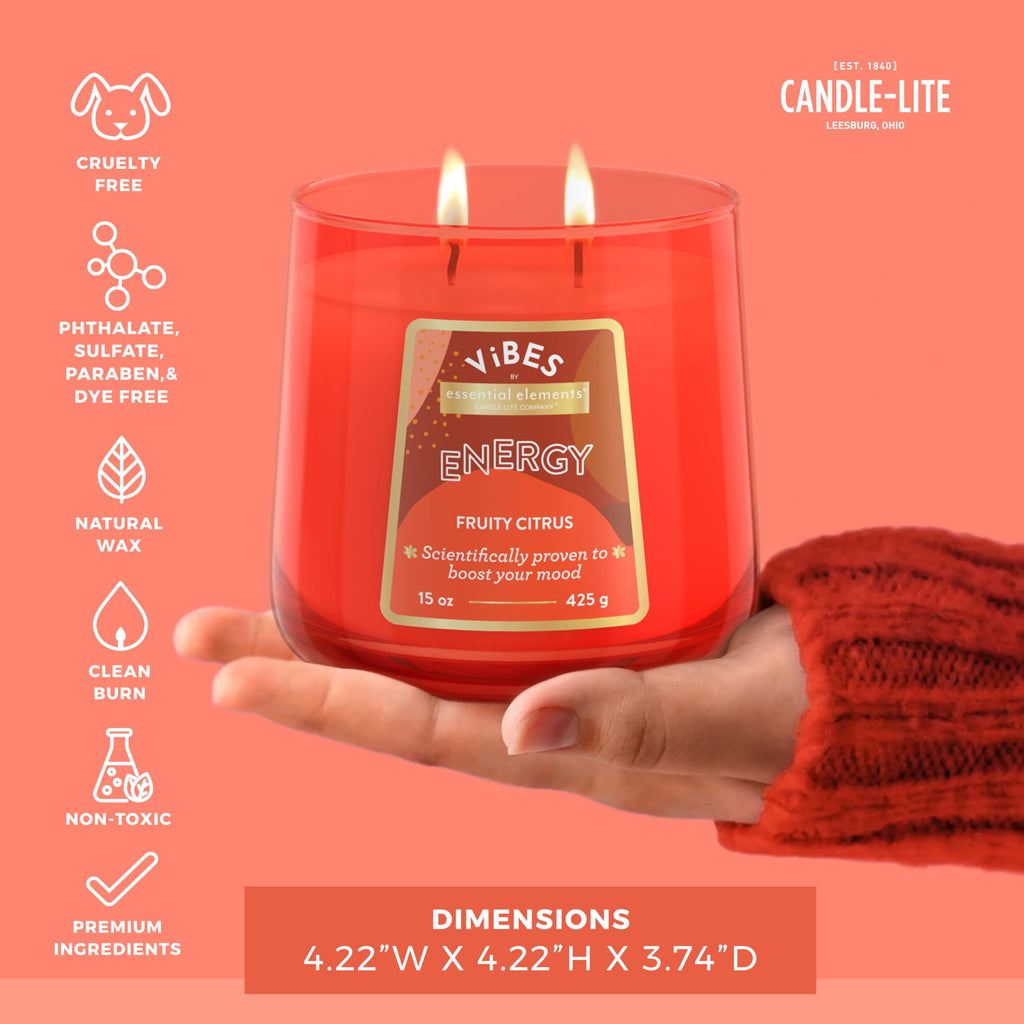 Vibes Fruity Mood-Enhancing Scented Candles, 15 oz Jar, Aromatherapy, Proudly Poured in The USA, 2-Wick, 86 Hours