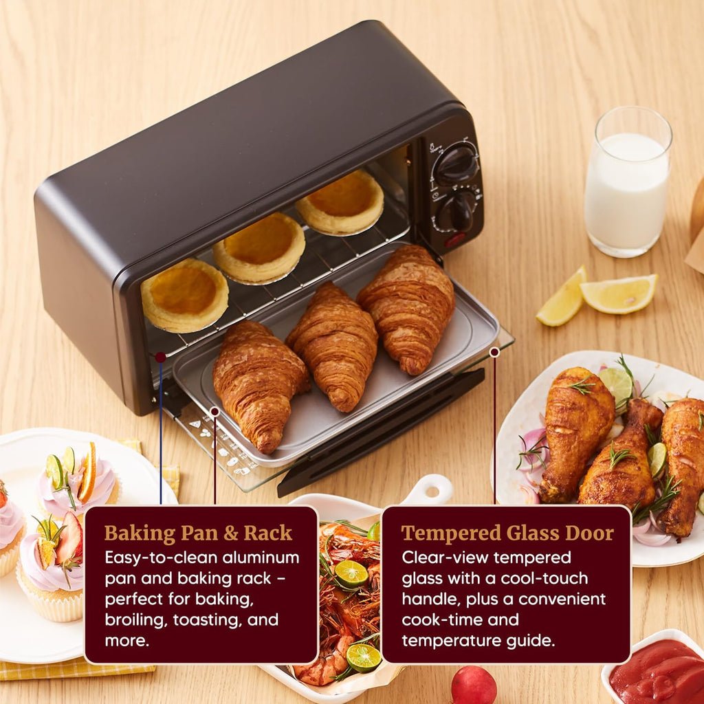 ETO236 Personal Compact 2 Slice Countertop Toaster Oven with 15 Minute Timer & Adjustable Temperature, Bake, Broil, & Toast, Black