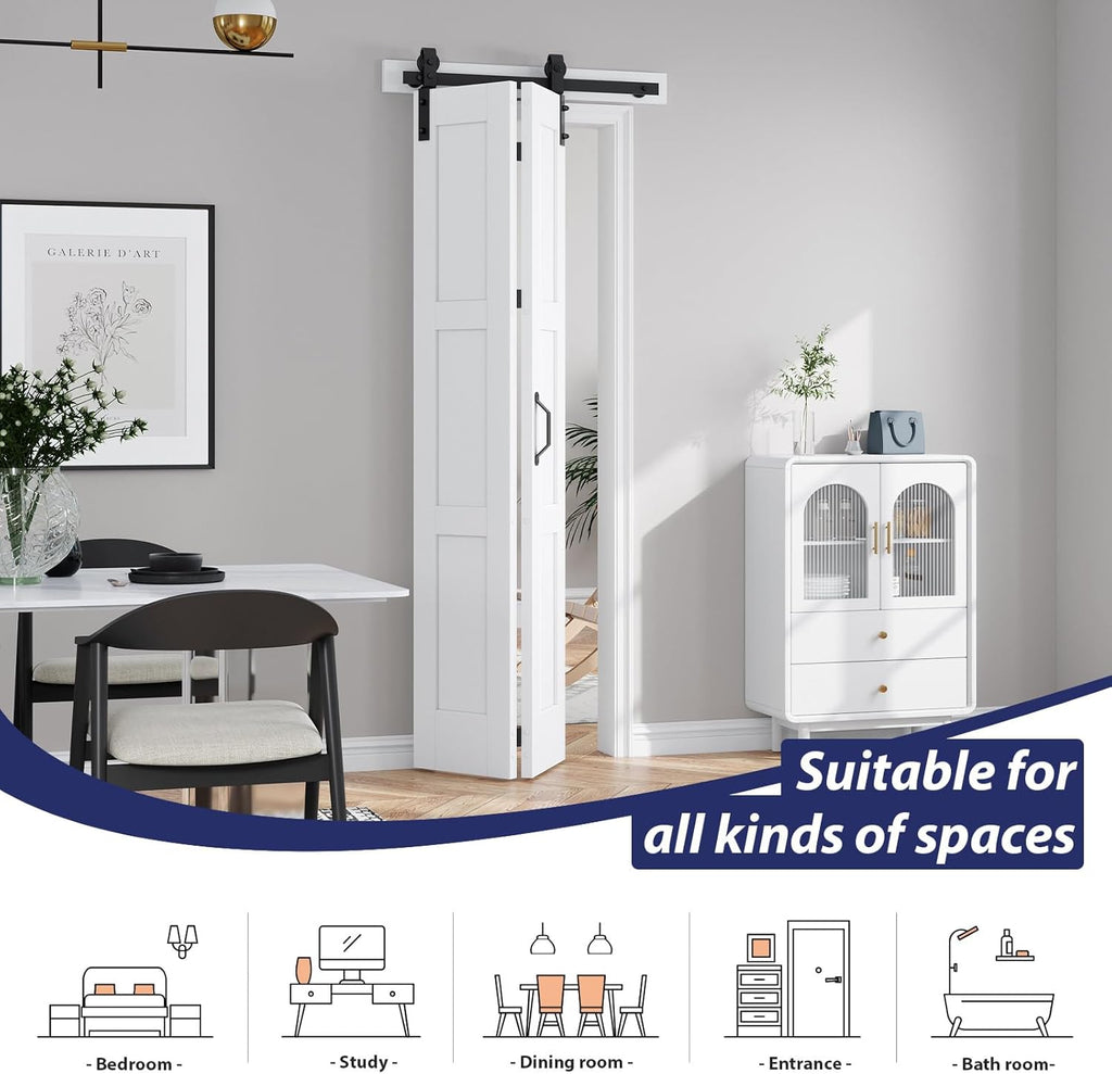 30X84(Double 15x84) White Bifold Barn Door Sliding Bi fold Doors Bi-fold Folding with 34" Hardware K