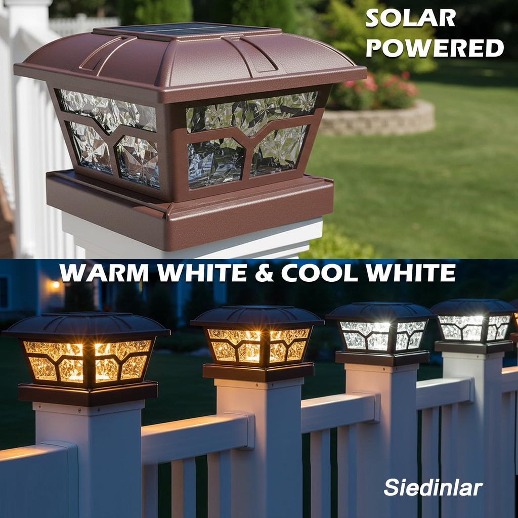 Solar Post Cap Lights Outdoor 2 Modes, 6 Pack, Brown, Warm/White