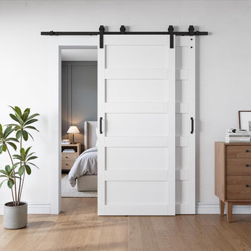 36x84 Inch White Double Barn Door Set - 5-Panel MDF Sliding Doors with 6FT Bypass Barn Door Hardware