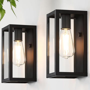 9.5'' Small Outdoor Exterior Wall Lights for House 2Pack, Waterproof Matte Black Outdoor Front Porch Lights with Tempered Glass, Outside Lighting Fixtures Garage Sconces Wall Mount, Bulb Not Included