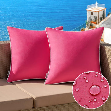 Pack of 2 Outdoor Waterproof Pillow Covers Decorative Farmhouse Throw Pillow Covers Square Solid Color Couch Pillow