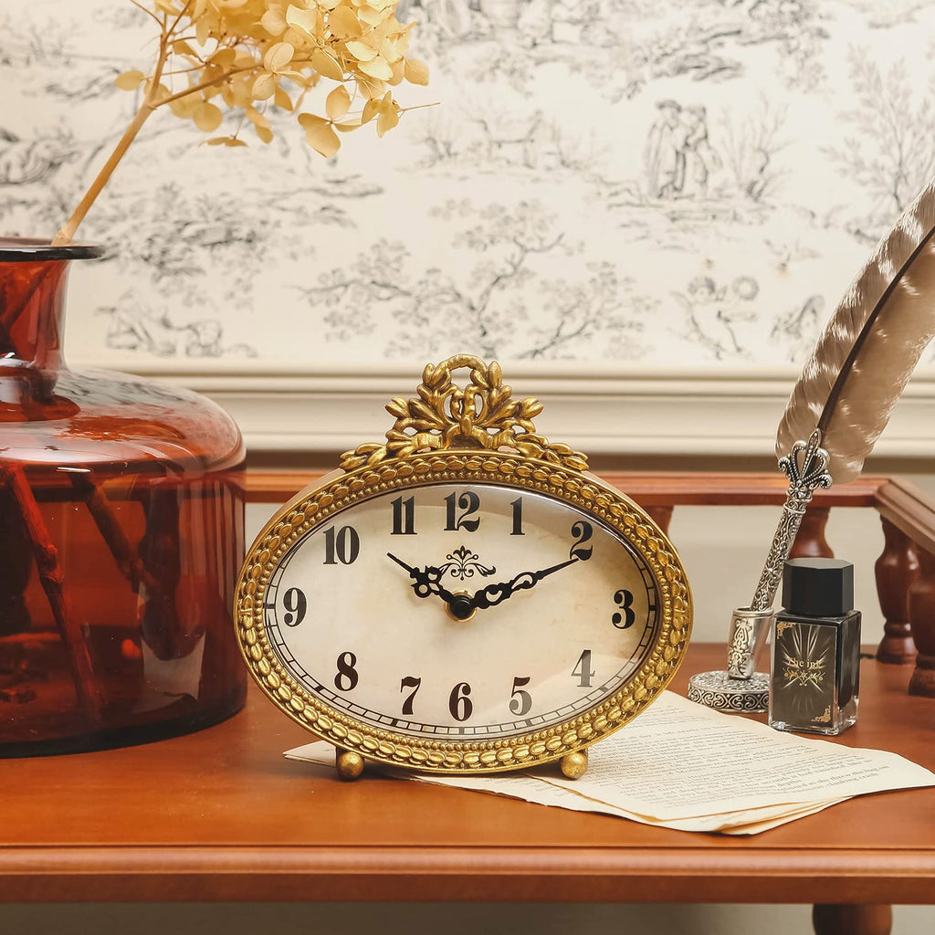 Vintage Table Top Clock, Silent Small Shelf Desk Clock Battery Operated Rustic Design, Home Decor, Bedside, Gift