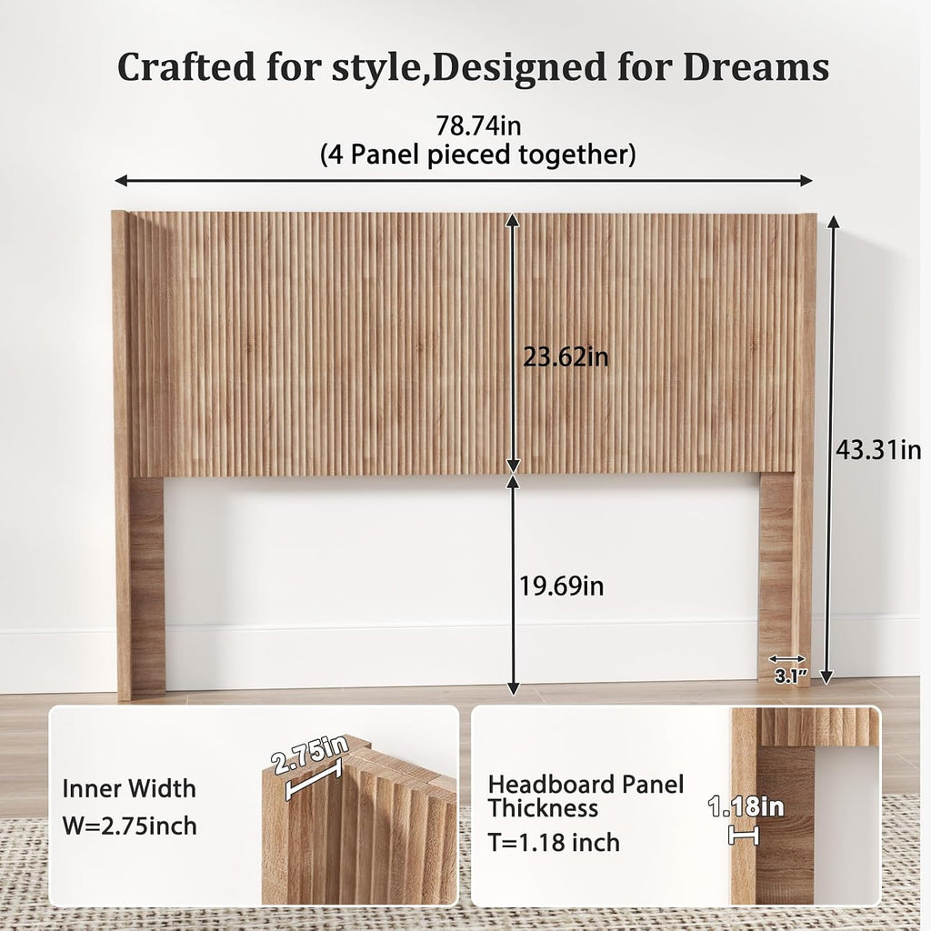 King Fluted Headboard ONLY - Wall Mount Wood Headboard, Rustic & Modern Farmhouse,Boho,Fluted Panel,Wingback Design