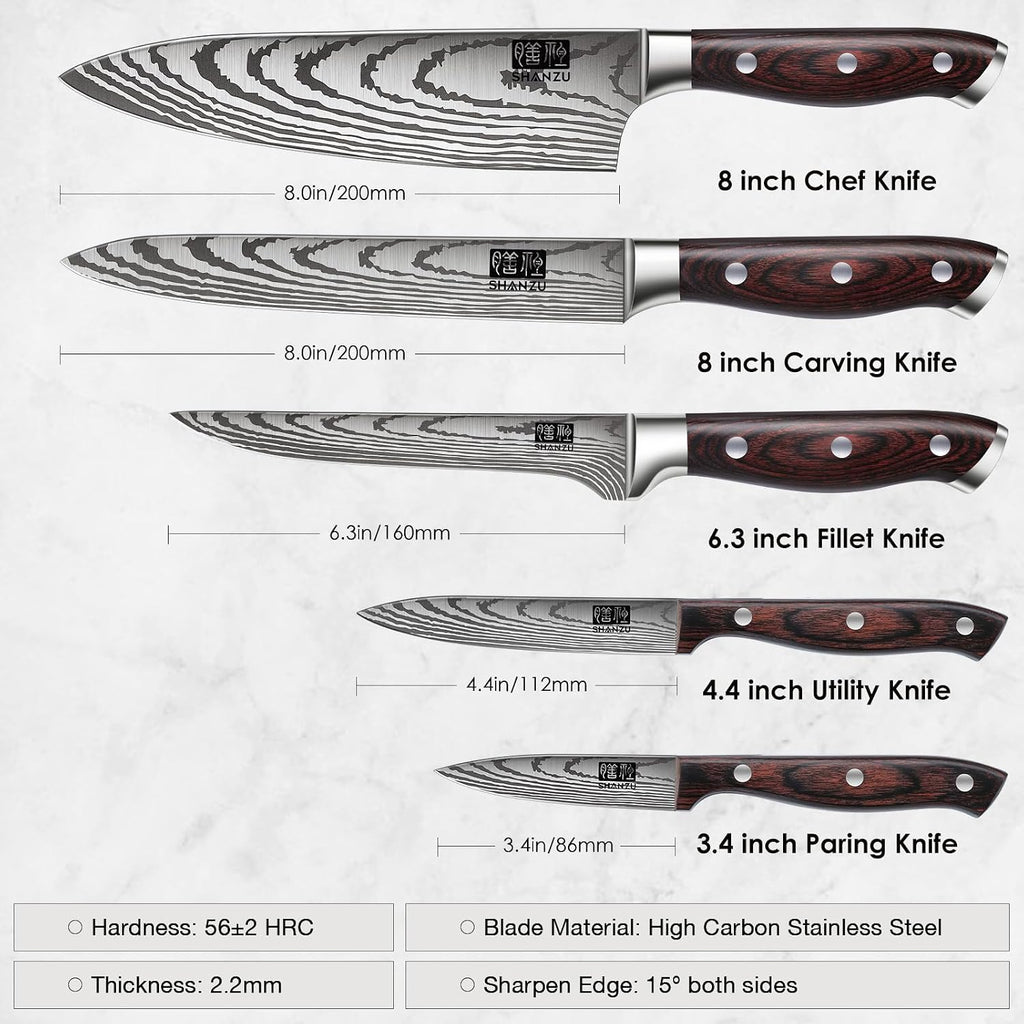 Japanese Chef Knife Set 5 PCS, High Carbon Stainless Steel | Ultra Sharp Kitchen Knives for cooking, Professional