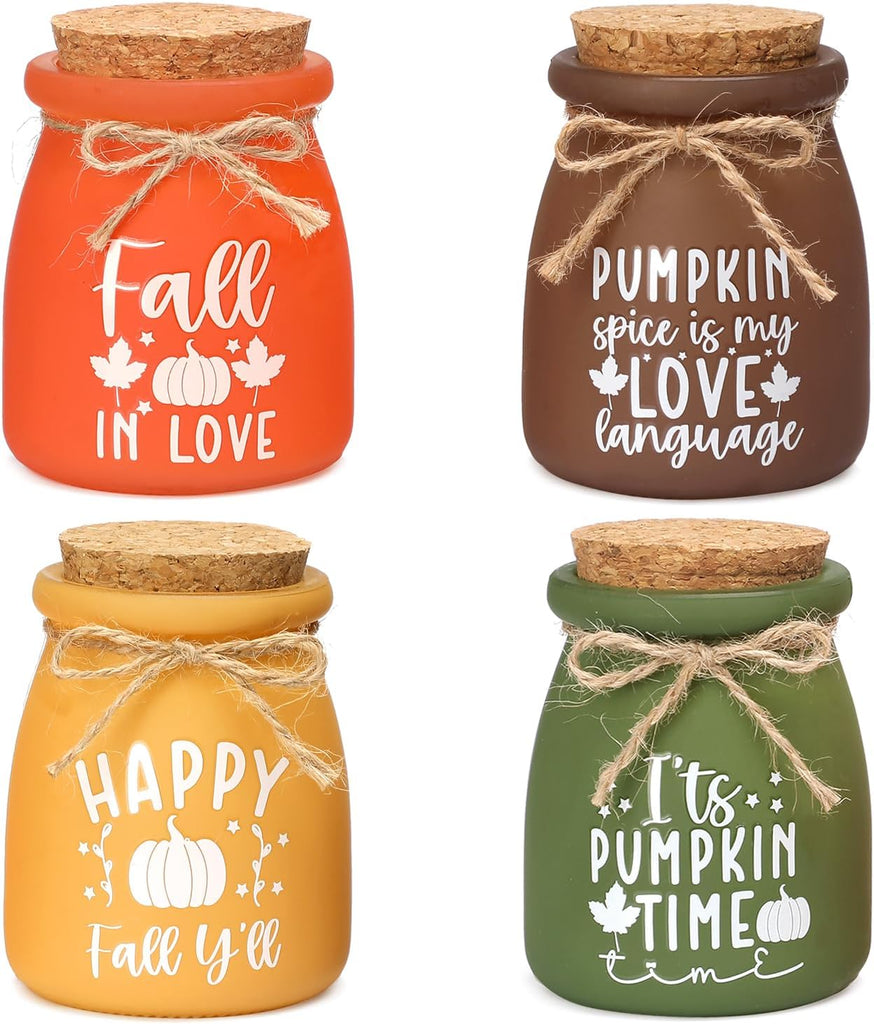 Fall Tiered Tray Decor, Mini Mason Jars for Fall Table Decor - Set of 4