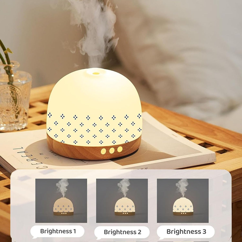 300ml Essential Ceramic Diffuser, Round Aroma Luruxy Porcelain Diffuser Night Light Captivating Exquisite Blue and