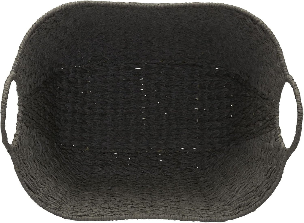Handwoven Paper Rope Storage Basket with Metal Frame and Handles, Gray
