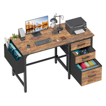 Computer Desk with File Drawers Cabinet, 47 Inch Reversible Home Office Desks with Fabric Filing Cabinet for Small