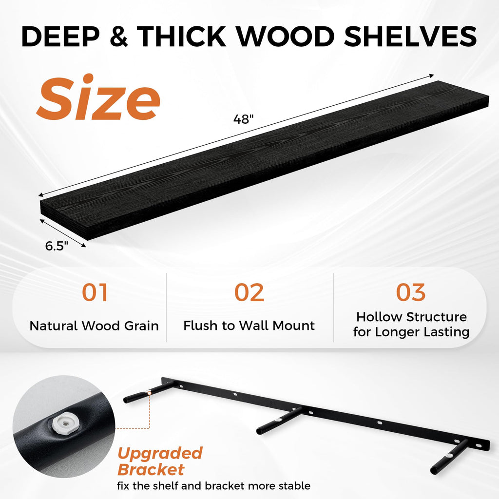 Floating Shelves for Wall, 48 Inch Floating Shelves Decor, Wall Mounted Rustic Wood Shelves, Bathroom, Hanging Deep