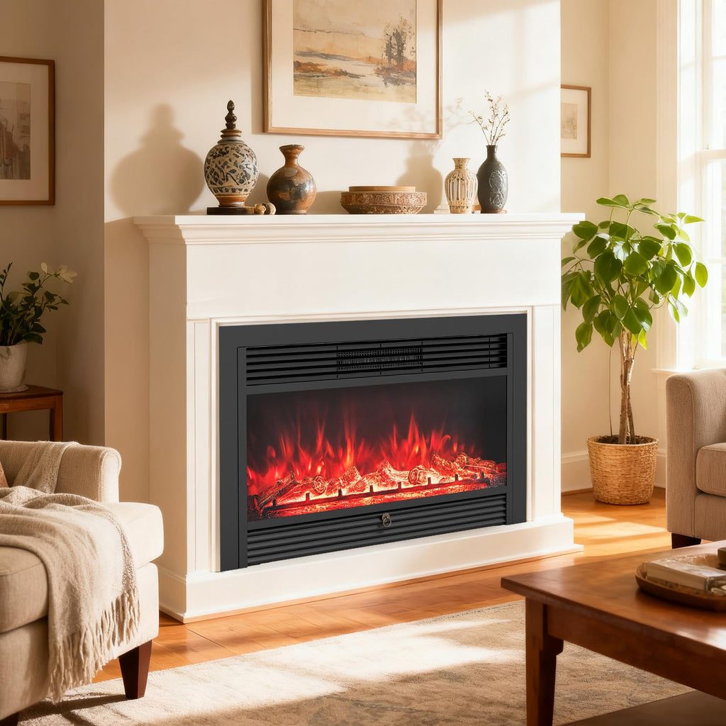 36" Electric Fireplace Insert, Wall Recessed/Mounted, Freestanding Fireplace with Remote Control, 3 Color Adjustable