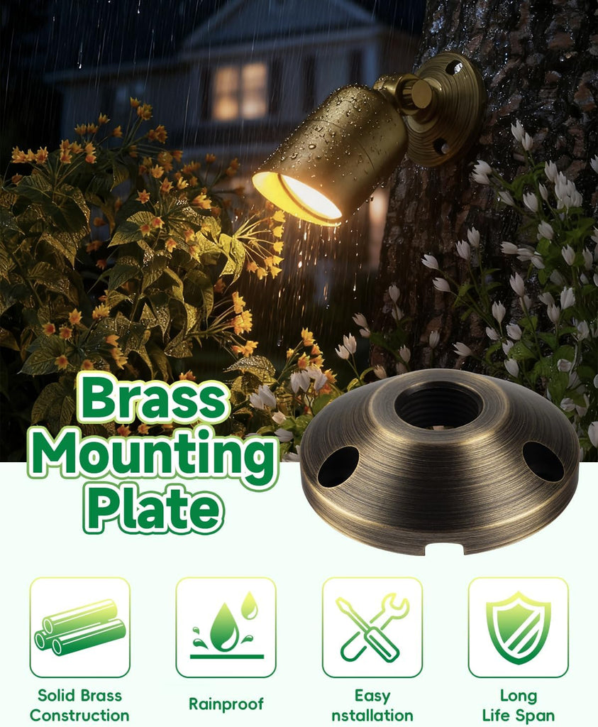 Sturdy Cast Brass Landscape Lighting Mounting Base, Outdoor Light Mounting Plate, Surface Mounting Plate, Low Voltage