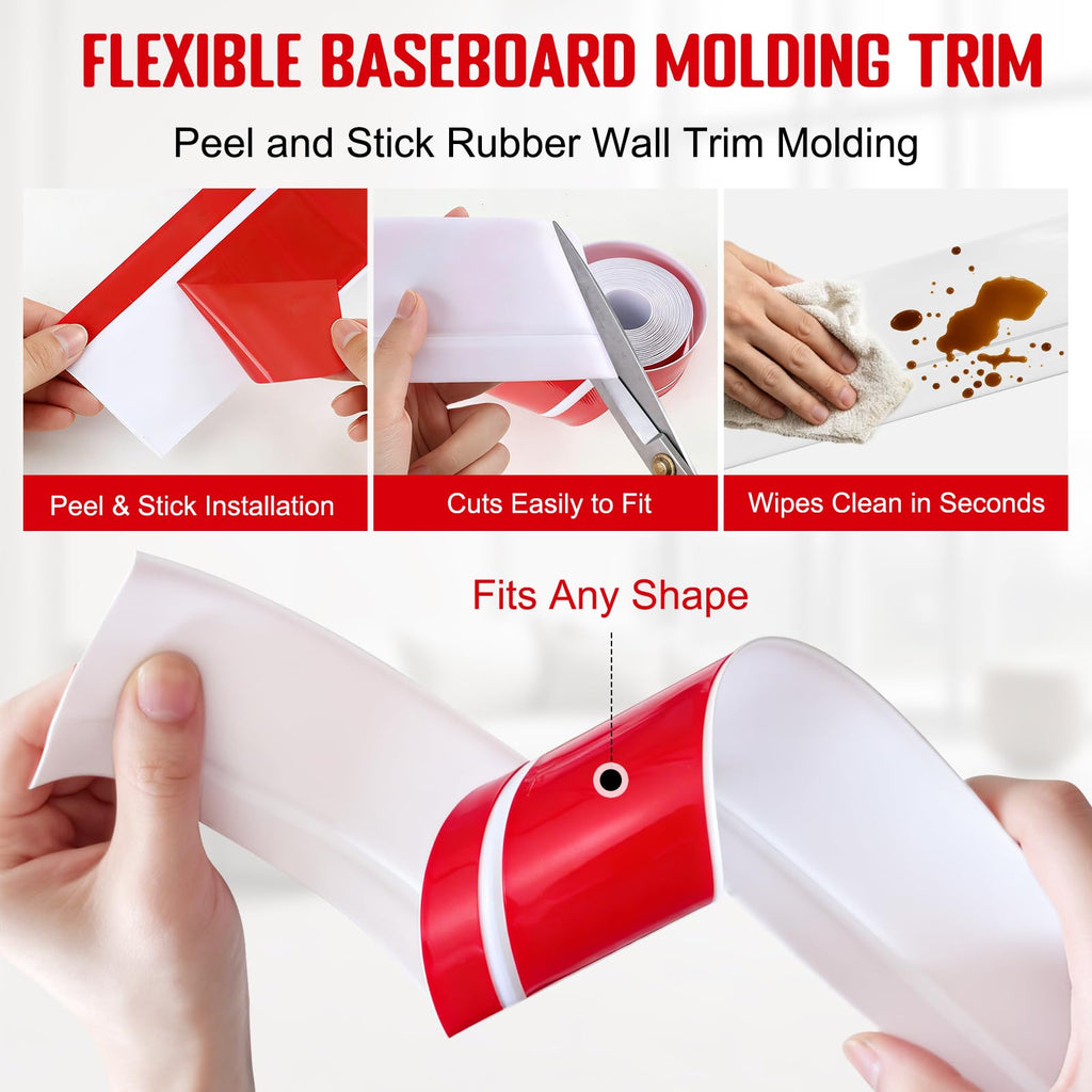 Self-Adhesive Flexible Molding Trim,Waterproof Molding,White,2.79inX40ft