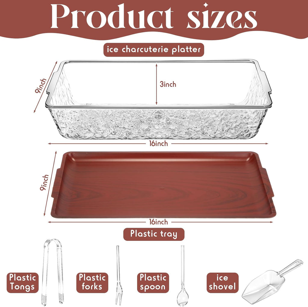 16" x 9" Chilled Serving Tray for Parties with lids Compartments Ice Chilled Party Platter Charcuterie Serving Board