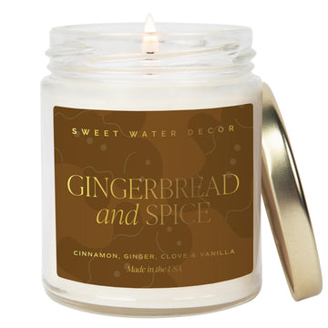 Gingerbread and Spice Candle - Orange, Lemon, and Gingerbread Soy Christmas Candles - Gold Foil Pattern 9oz Clear