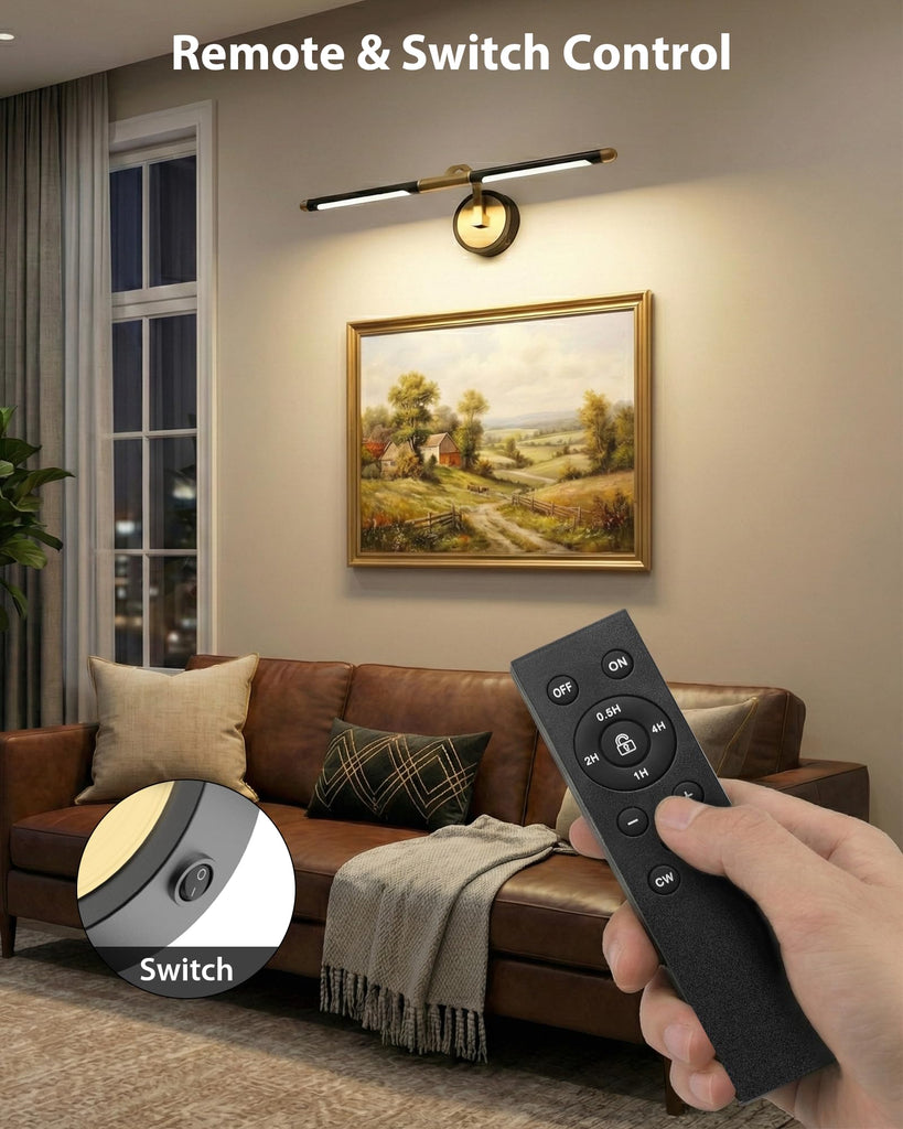 Dimmable Cordless Picture Light with Remote, Rechargeable 5200mAh Battery Wall Light for Paintings, 3CCT Dimmable