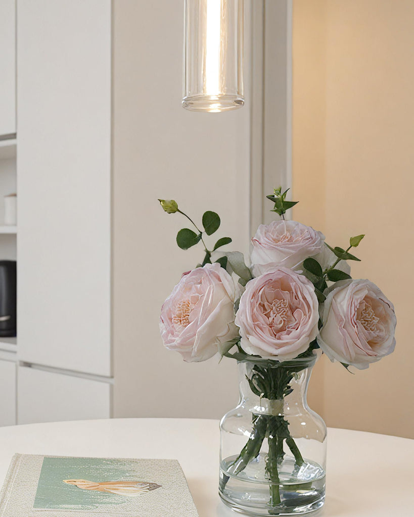 Light Pink Artificial Rose Bouquet in Vase, 3D Petal Wedding Centerpiece