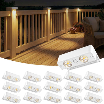 Solar Deck Lights Outdoor 16 Pack, Bright Solar Fence Lights with Lens, 3 Color Modes IP65 Waterproof Large Size Step