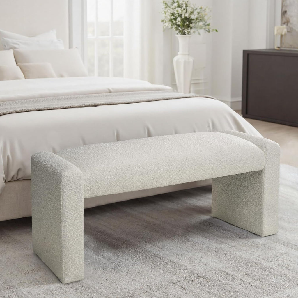 47" End of Bed Bench, Modern Fabric Upholstered Entryway Bench, Footrest Stool Accent Bench with Solid Wood Frame