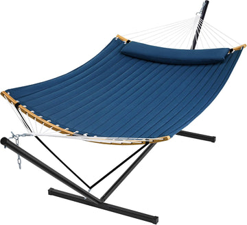 Curved-Bar Hammock with Stand, 2 Person Heavy Duty Hammock Frame, Detachable Pillow & Portable Carrying Bag, Perfect