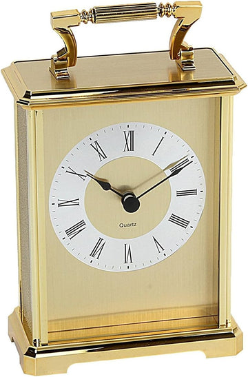 Wm. Widdop Gilt Design Roman Numerals Carriage Clock, Gold