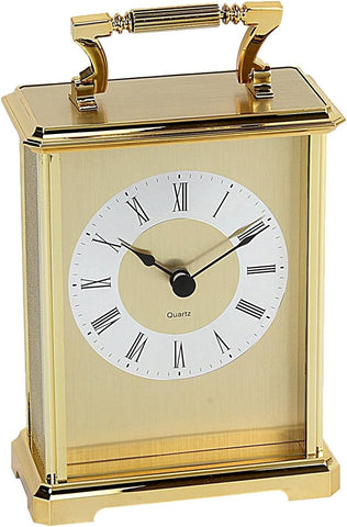 Wm. Widdop Gilt Design Roman Numerals Carriage Clock, Gold