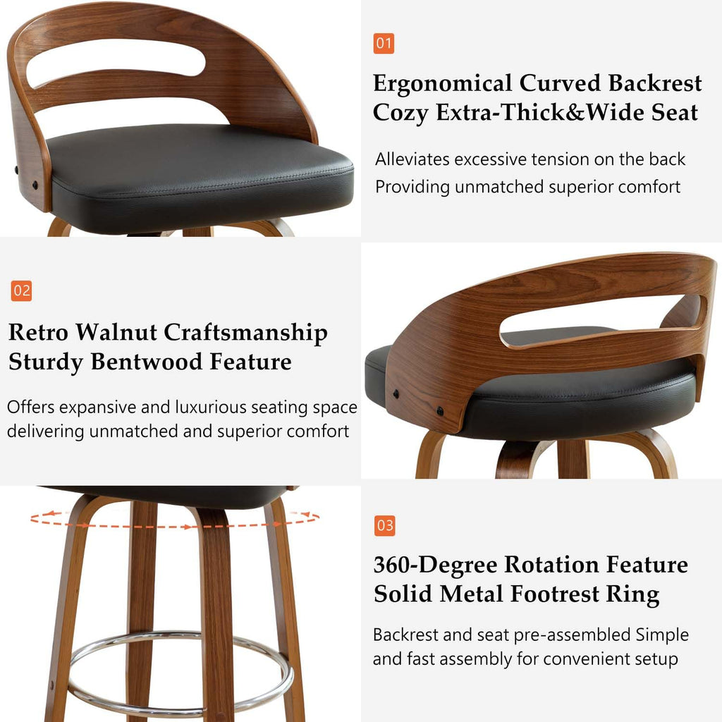 Bar Height Stools, Mid Century Swivel Bar Stools with Walnut Craftsmanship