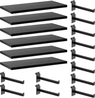 Wood Slatwall Shelves, Slat Wall Shelf Slatwall Acccessory for Garage, Home Improvement, Retail Display (6, 16''x8'')