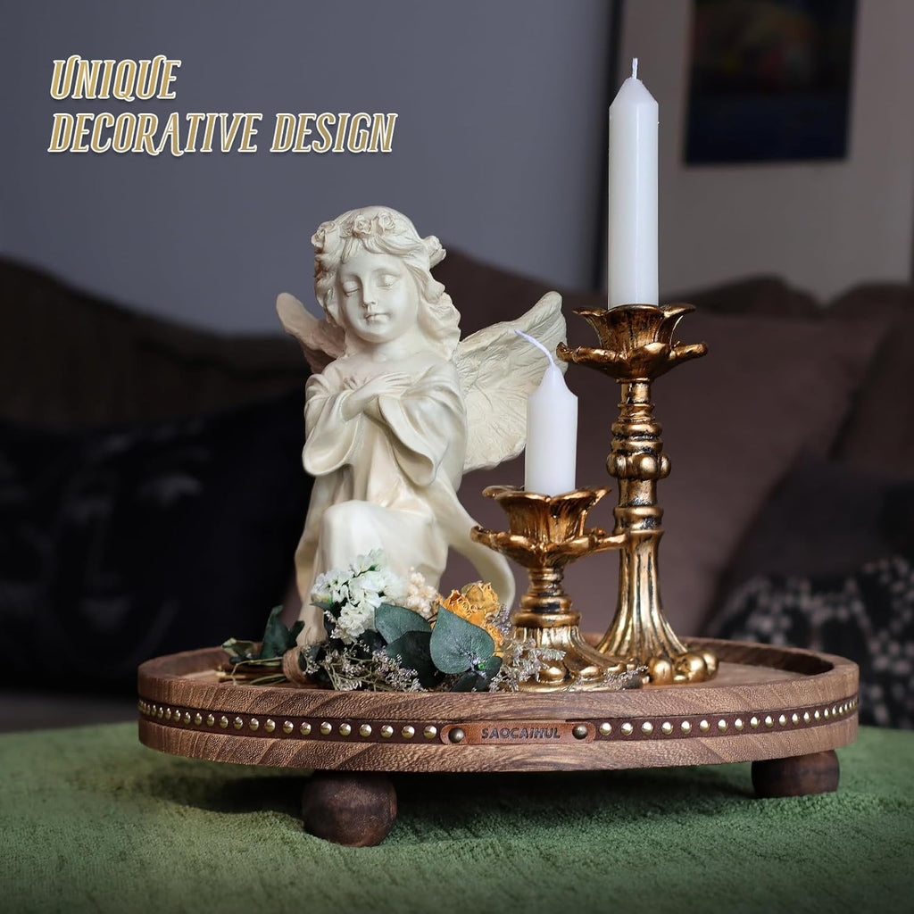 Decor Decorative Round Tray 11.81in Decor for Coffee Table Farmhouse Kitchen Table Living Room Bathroom Centerpiece